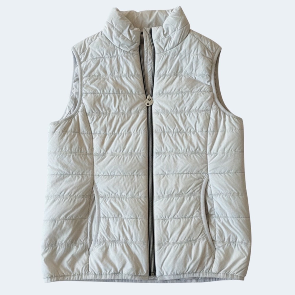 GUESS Light Grey Quilted Puffer Vest Size S Gorpcore Clean Girl Aesthetic